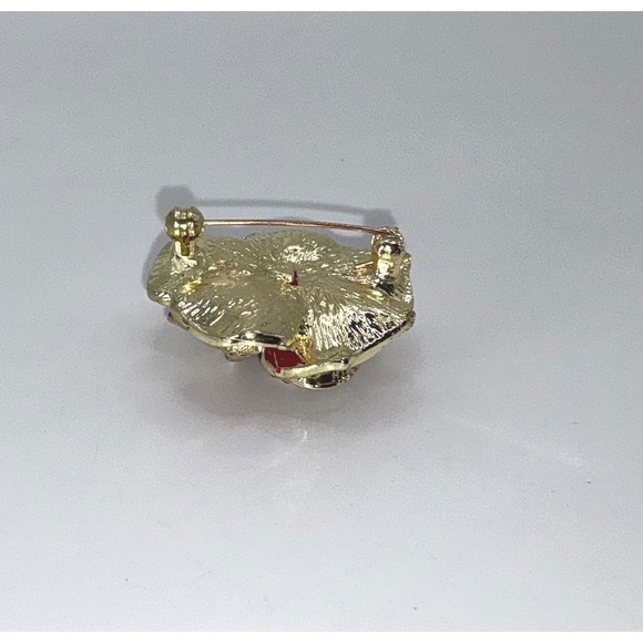 Red Rose Enamel Rhinestone Brooch Pin Gold-Tone 1.25" Floral Statement - Picture 6 of 6